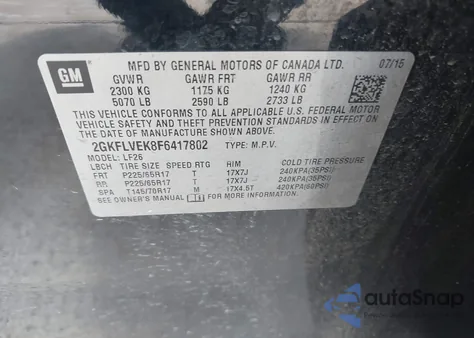 2015 GMC Terrain Sle-1 from USA, damaged, VIN 2GKFLVEK8F6417802